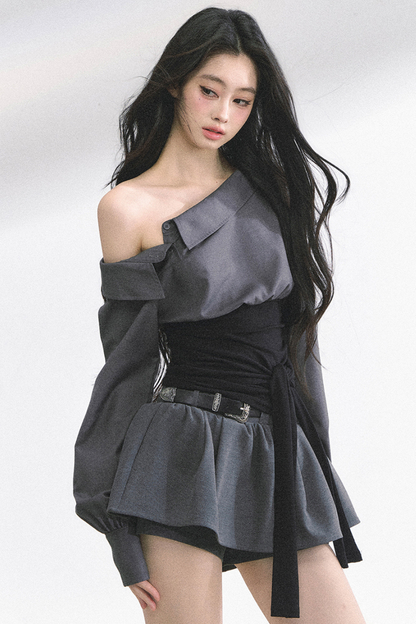 ウエストバンド付きワンショルダーシャツ