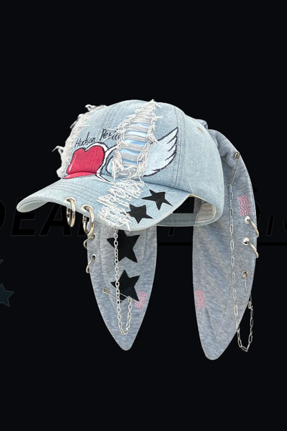 ダークグラフィティデニムラビットキャップ