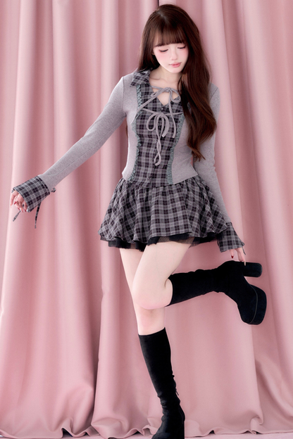 Plaid Ruffle Dress + Short Top