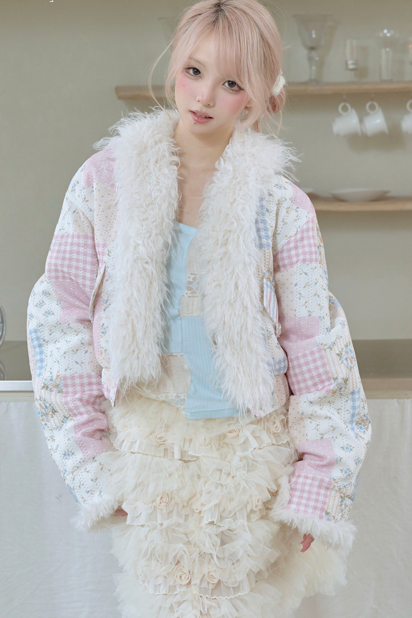 Floral Patchwork Fur Jacket