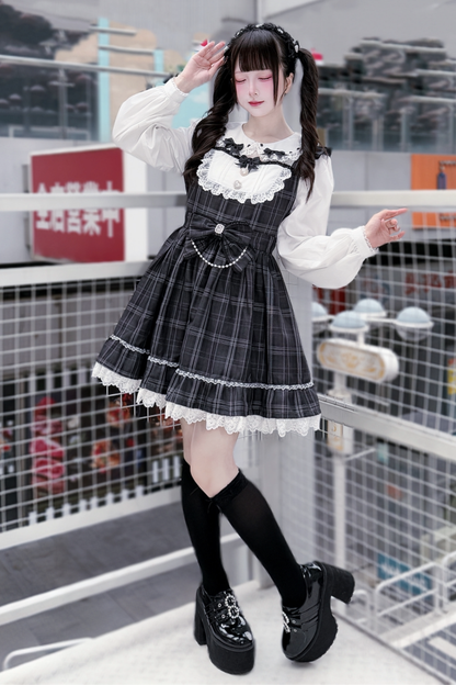 다크 스위트 걸리 체크 원피스 + 머리띠