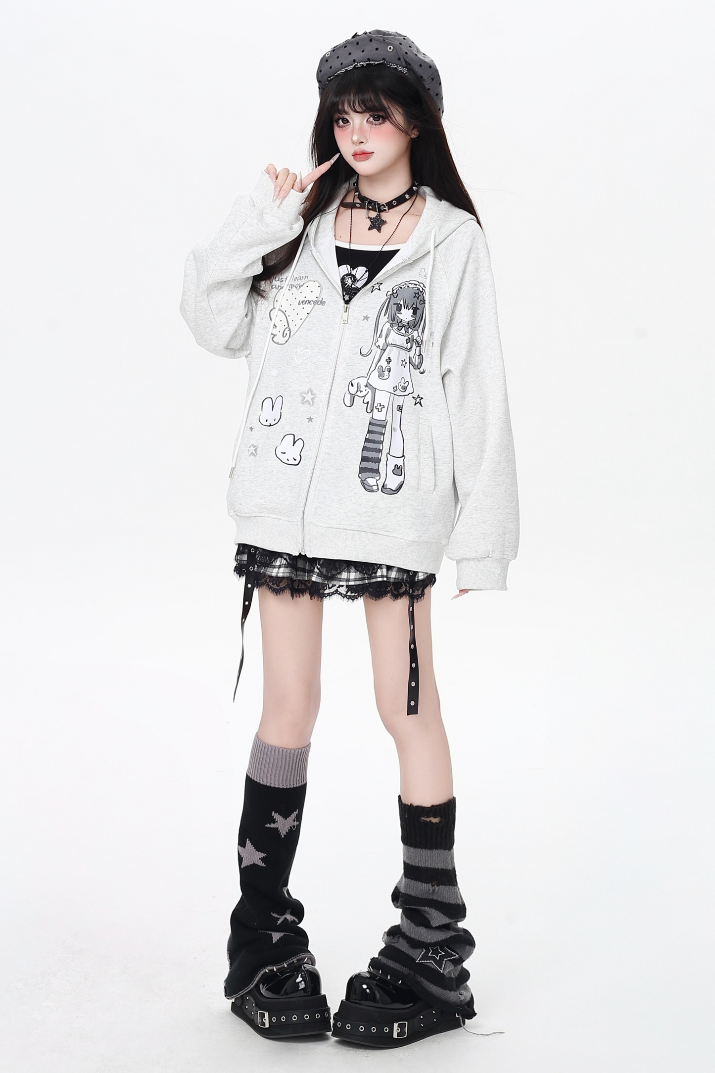 ガールイラストフードパーカー