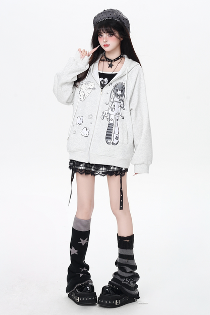 ガールイラストフードパーカー