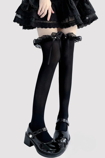 Glitter Diamond Ribbon Knee-High Socks