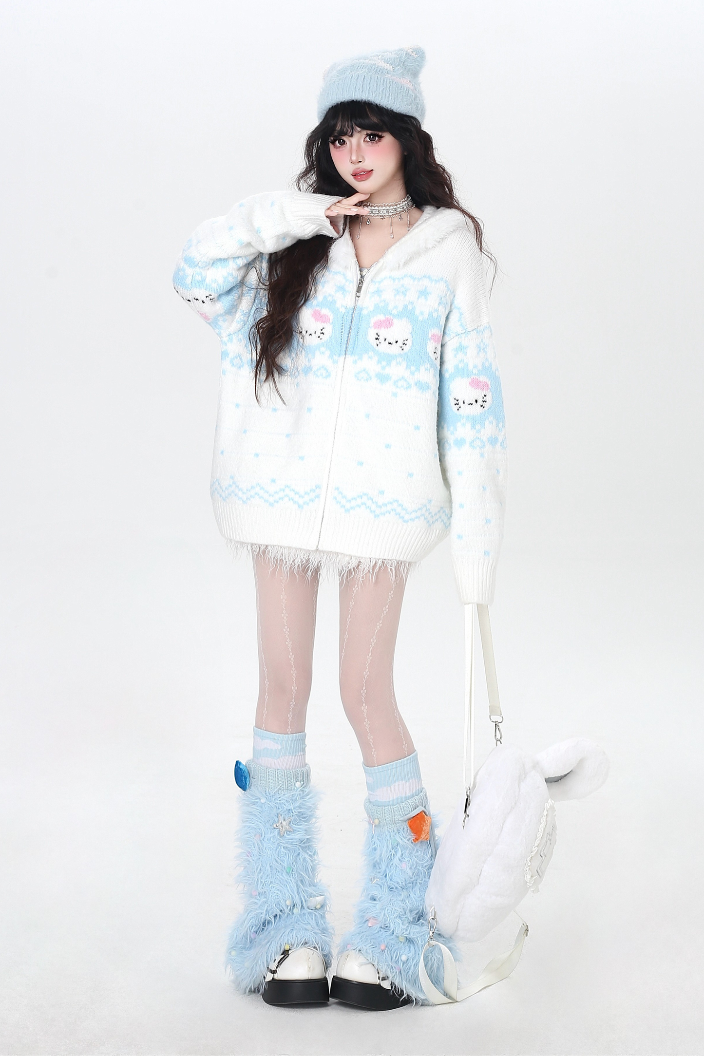 フェアアイルルーズフードニットカーディガン