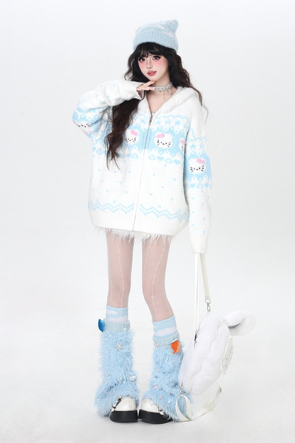 フェアアイルルーズフードニットカーディガン