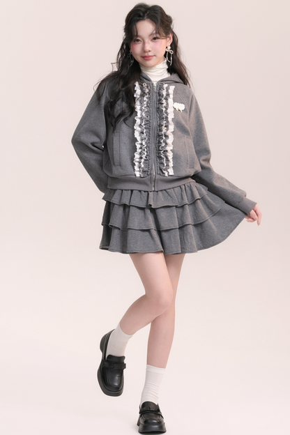 バレエレーススウェットフードジャケット+ケーキスカート