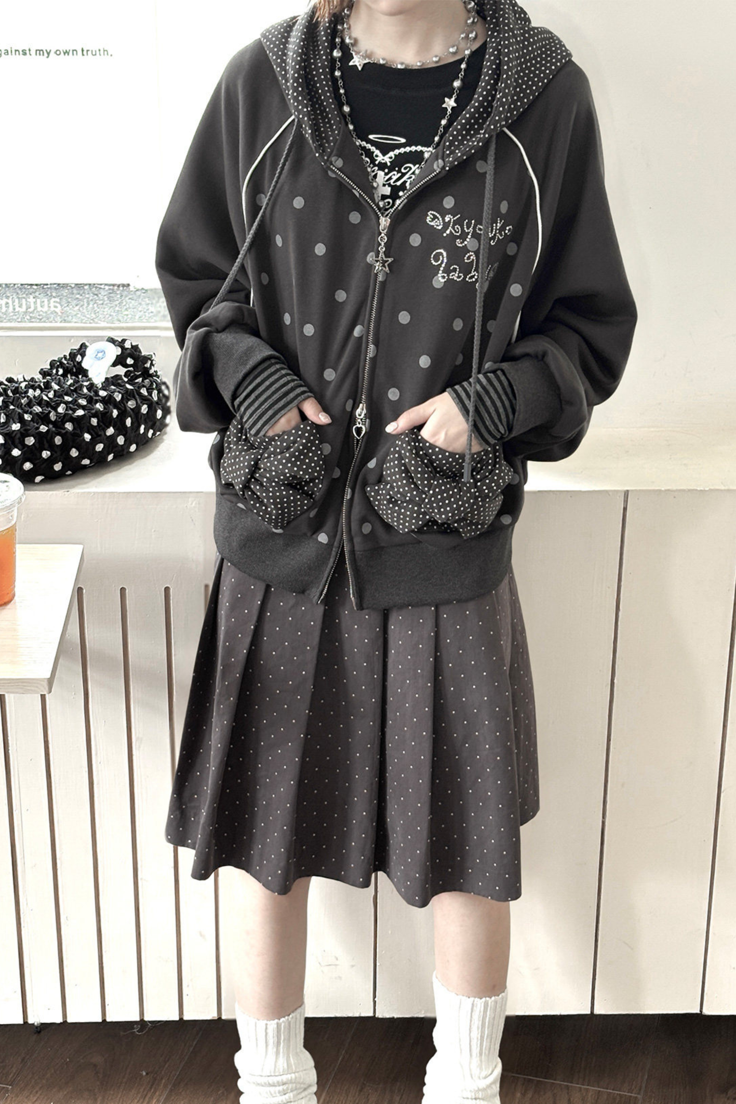 Y2K Dot Design Hoodie