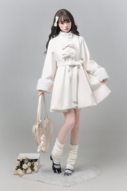 ピュアガーリースタイルコート+シャツ+ファーカラー+スカート