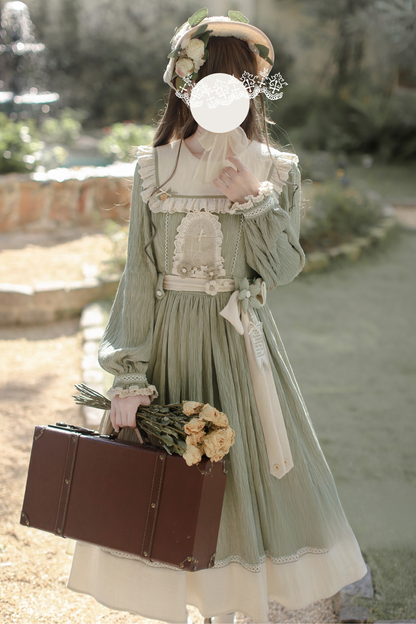 Retro Forest Elegant Dress + Belt + Badge