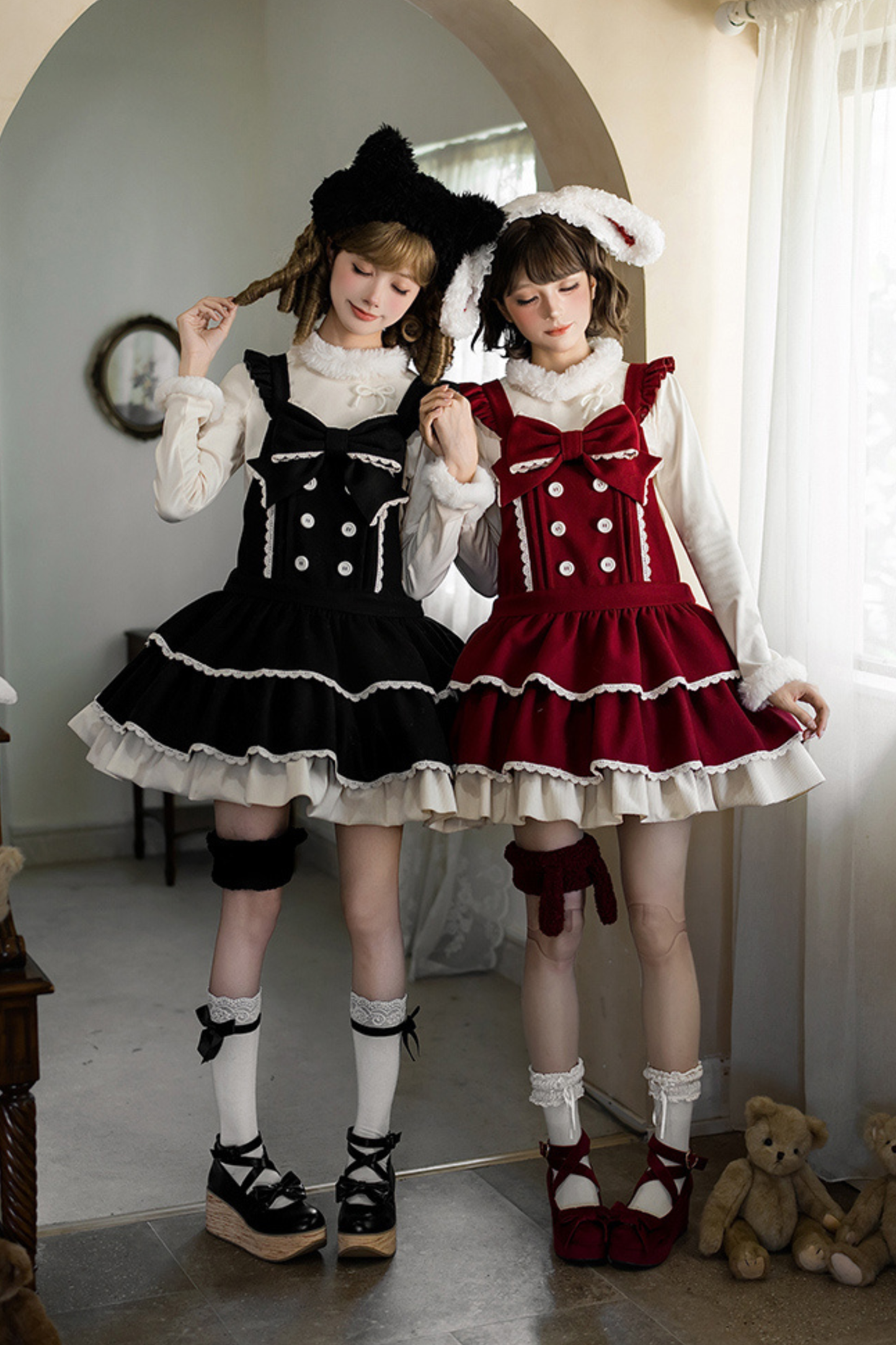 ドールロリータドレス+トップス+アニマルレッグループ+アニマルヘアバンド