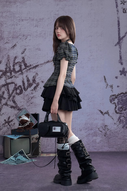 ヴィンテージグリーンチェックトップス