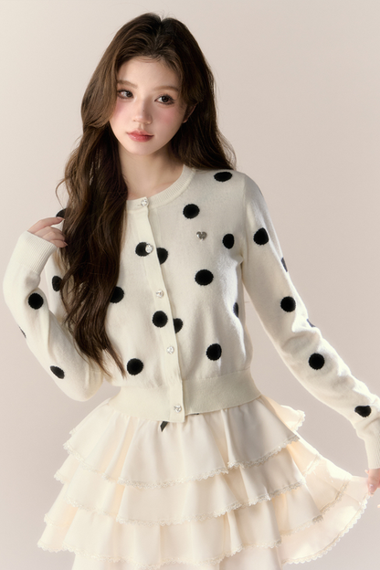 ベルベットドットデザインニットカーディガン