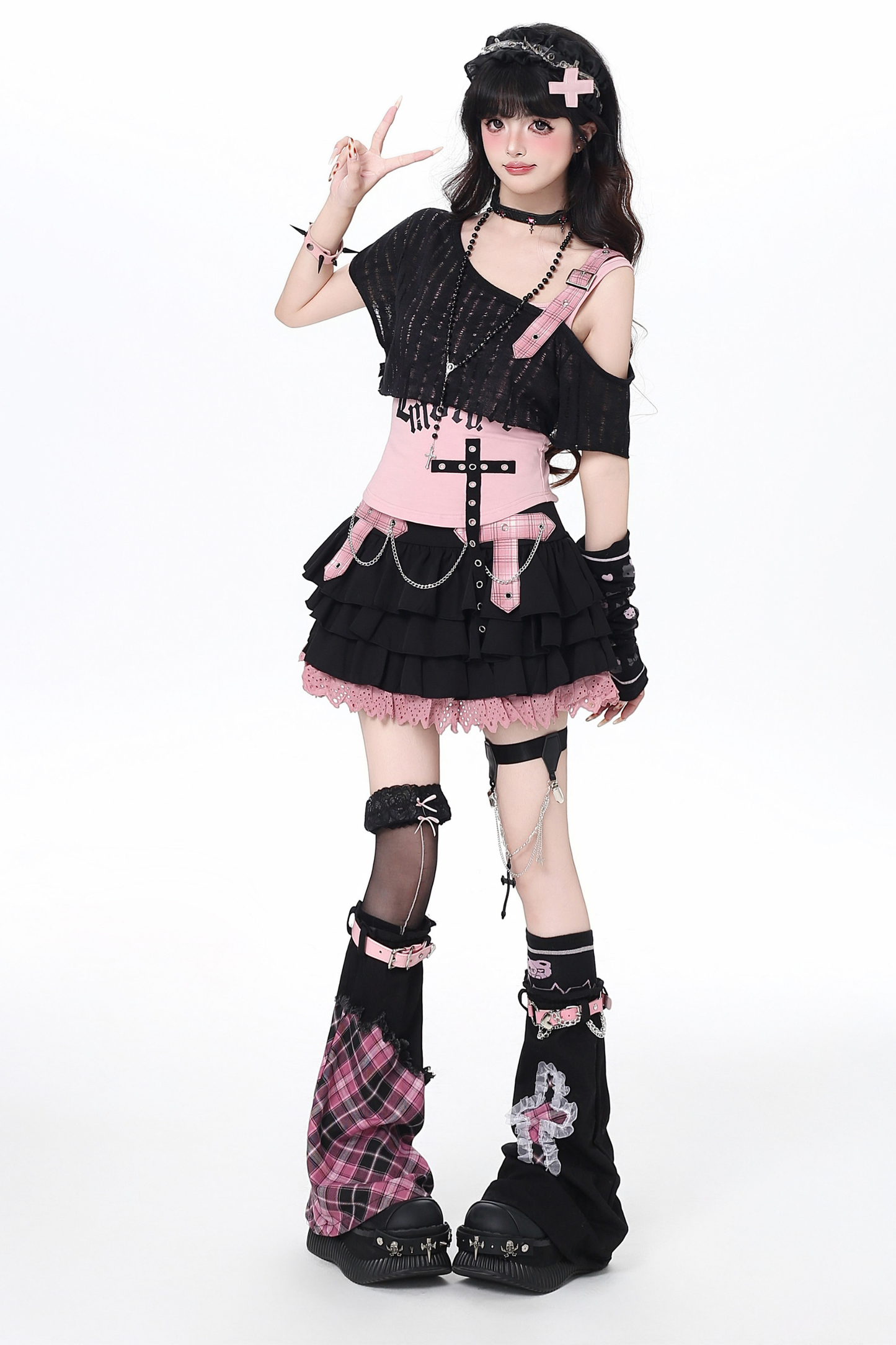 Sweet Cool Subculture Top + Vest + Skirt