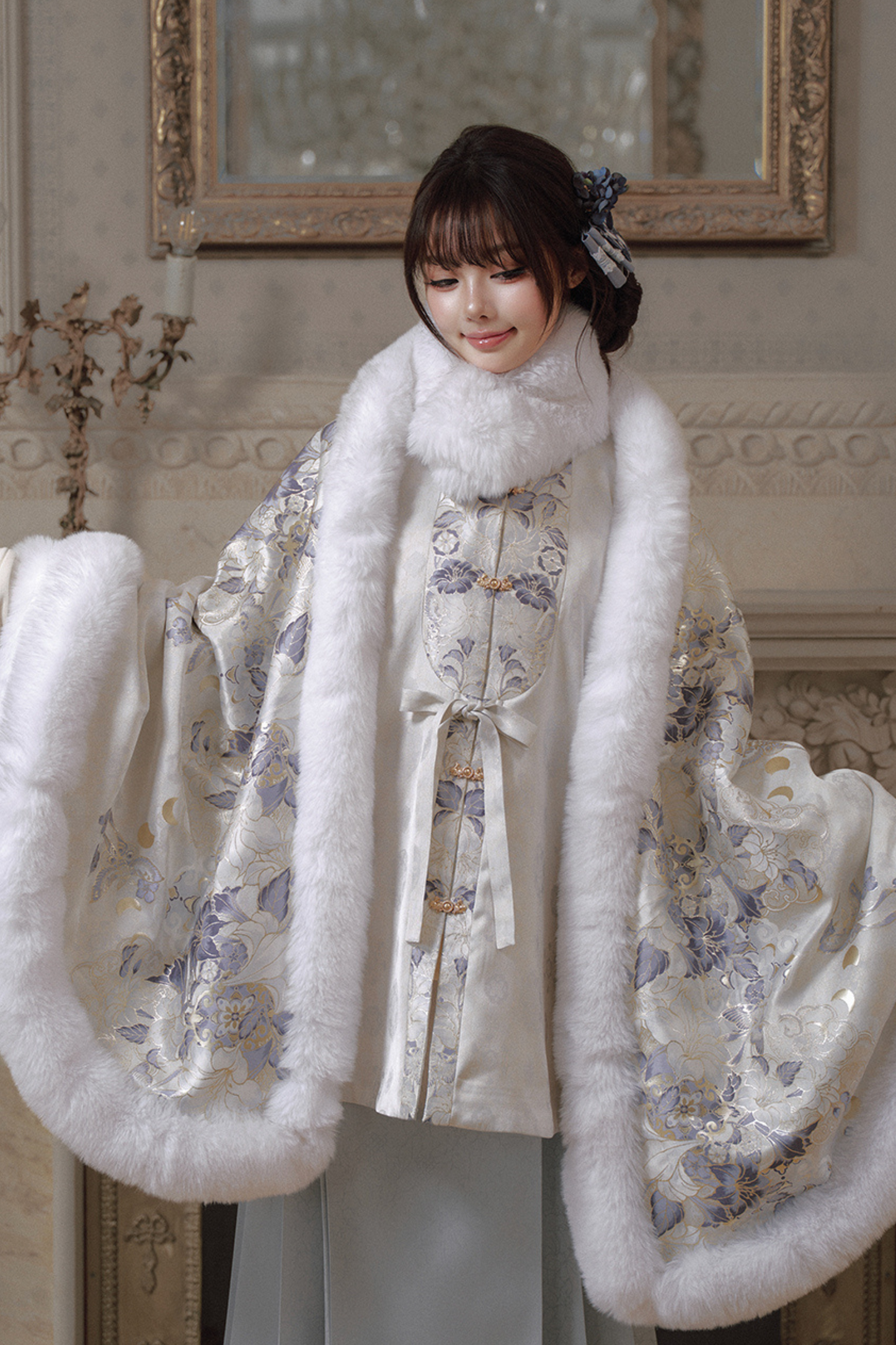 China Snow Fleece Jacket + Fur Shawl + Skirt
