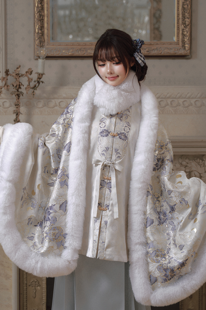 China Snow Fleece Jacket + Fur Shawl + Skirt