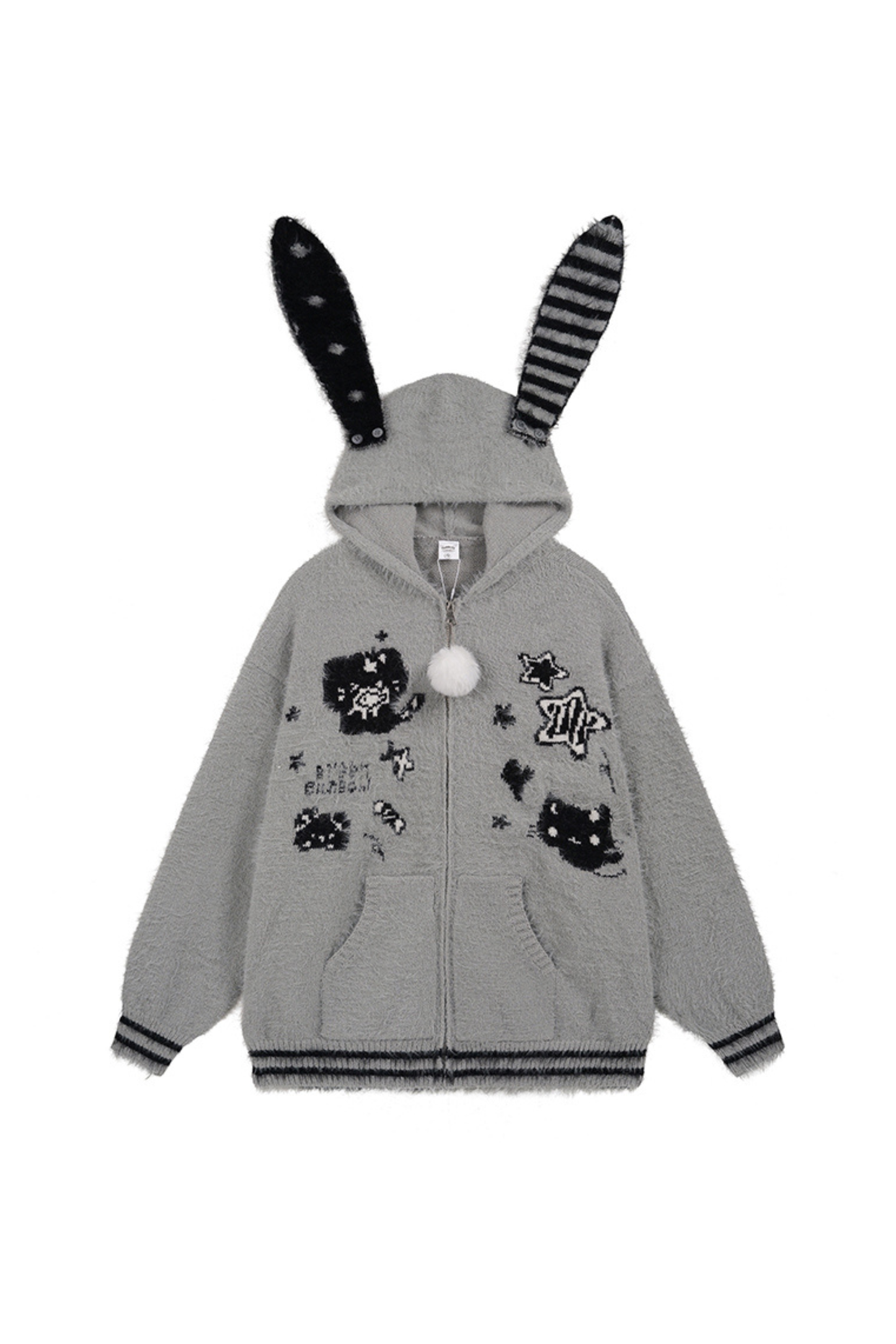 アシメラビットフードルーズカーディガン