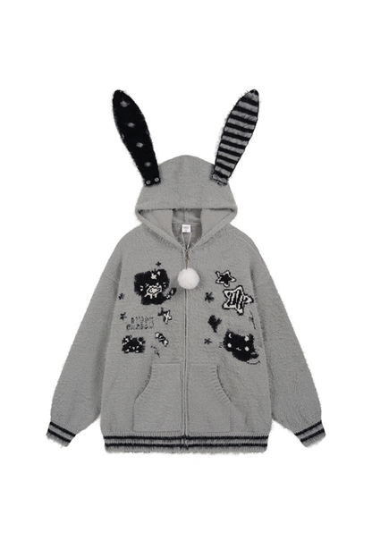 アシメラビットフードルーズカーディガン