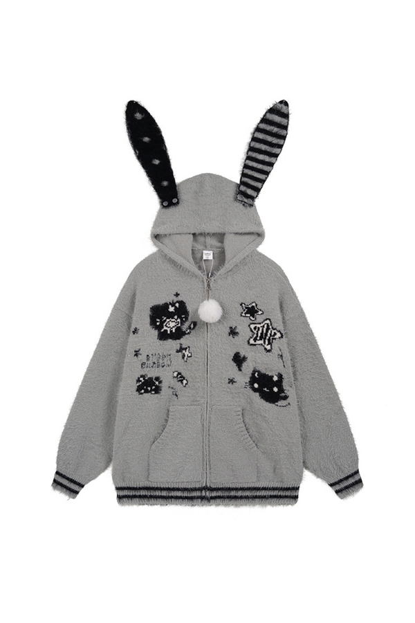 アシメラビットフードルーズカーディガン