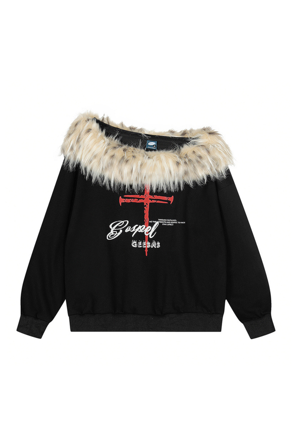 Dark Fur One Shoulder Sweatshirt