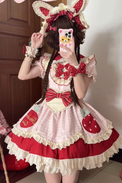 Dream Pastry Lolita Dress + Apron + Hairband + Sleeves + Bonnet