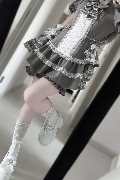 パフスリーブエレガントゴシックスタイルトップス+パンツ