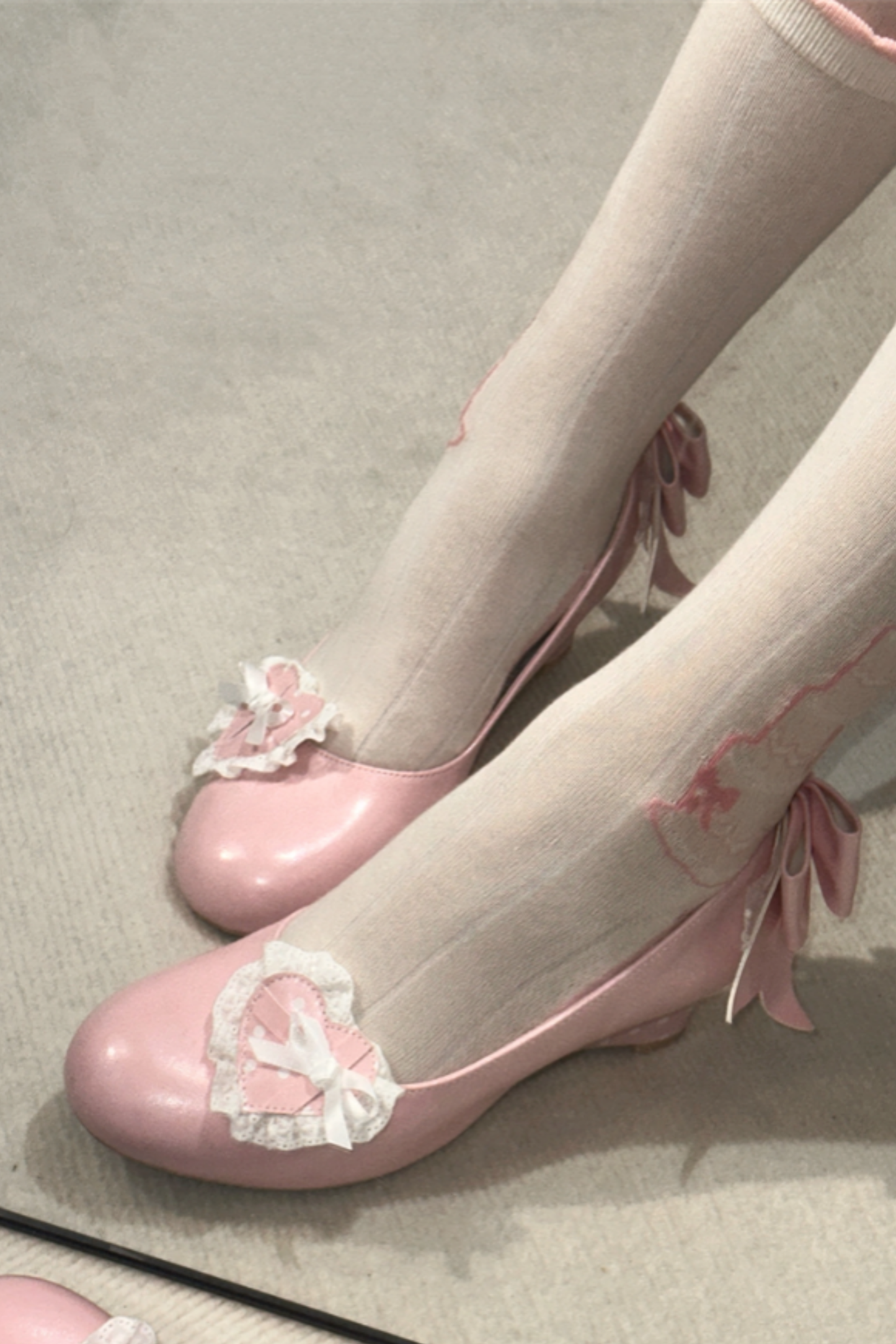 レトロドットハートロリータスイートシューズ