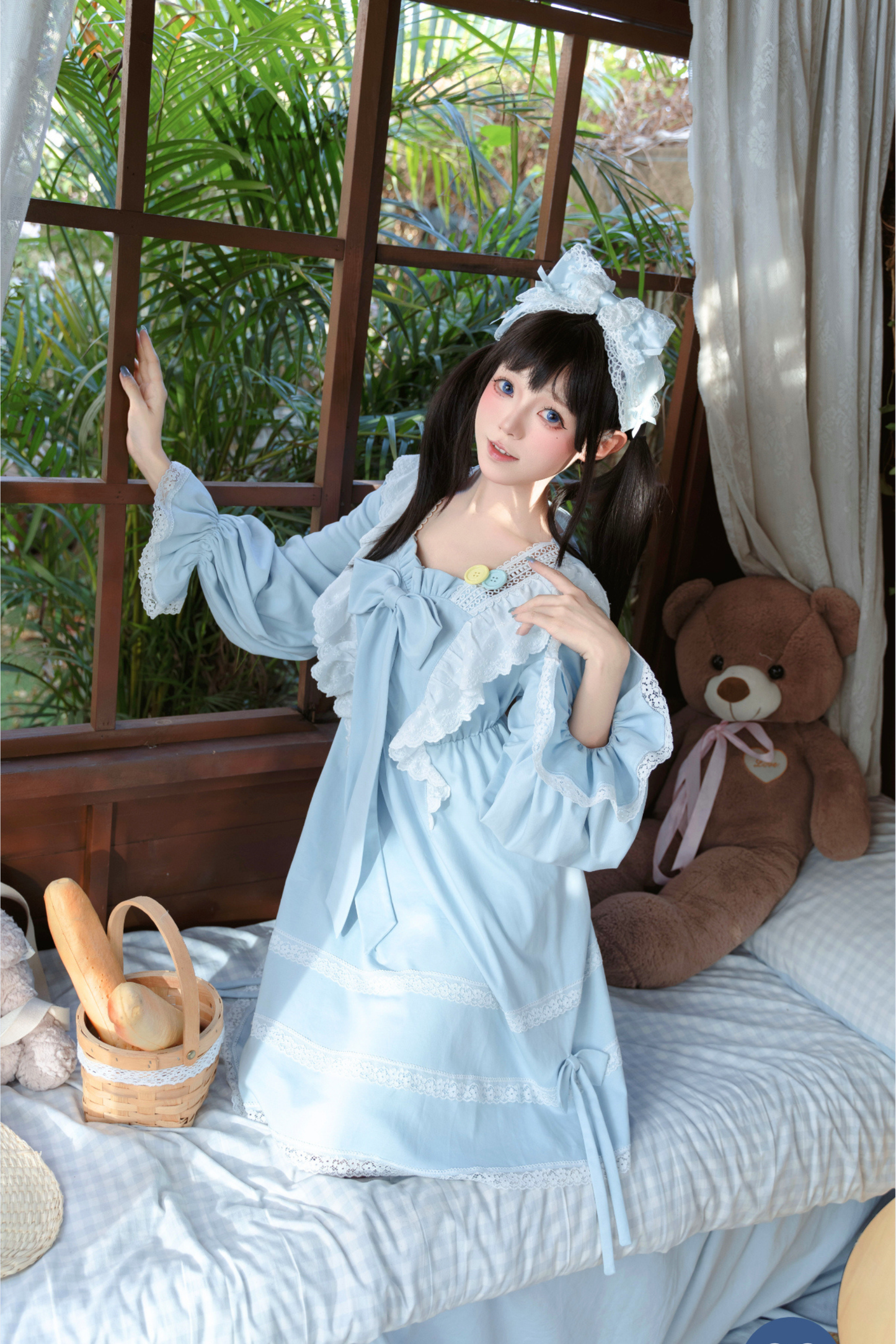 ブルーレースプリンセスドレス+ヘアバンド