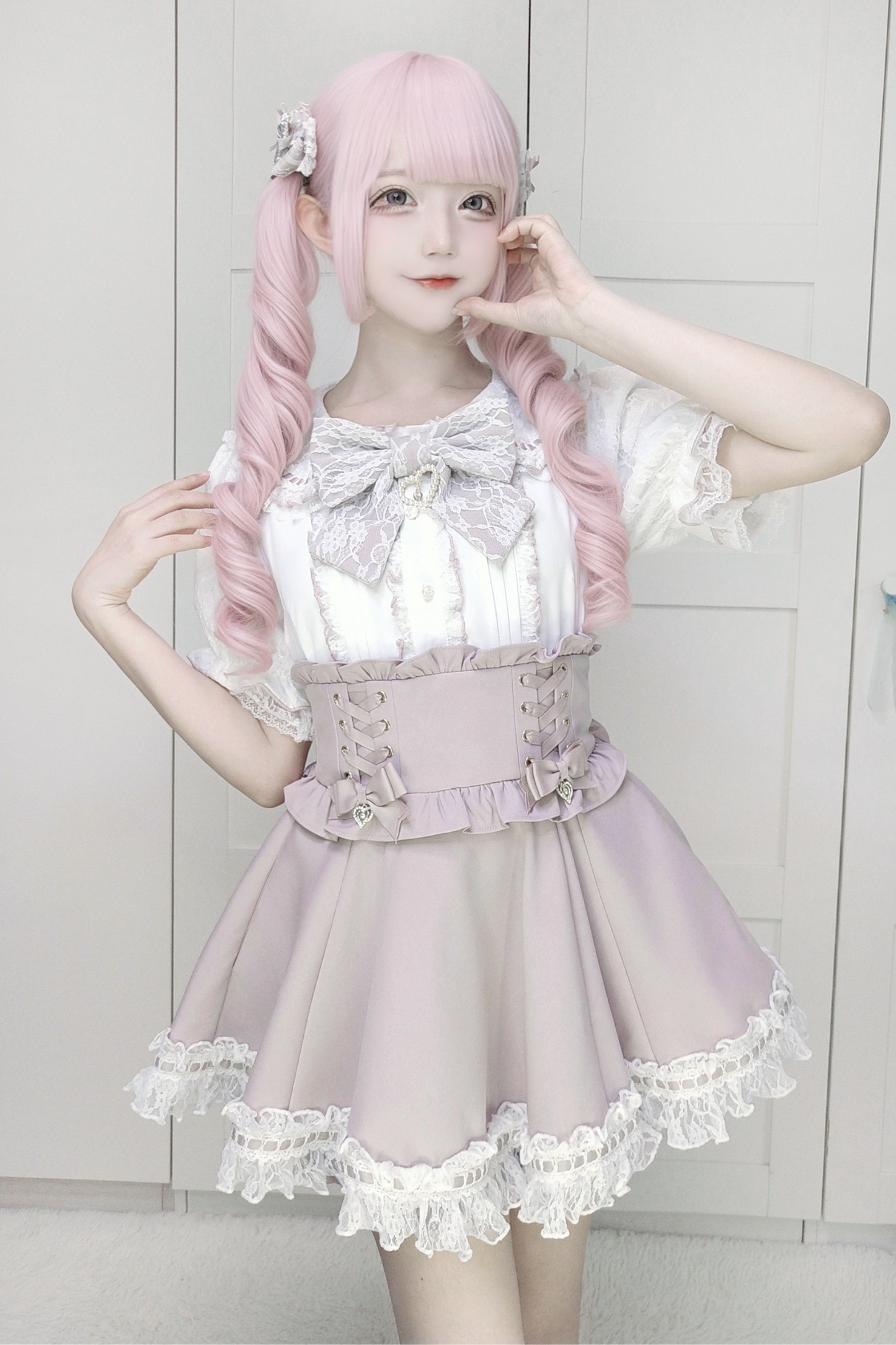 ドールカラーレースシャツ+キュロット