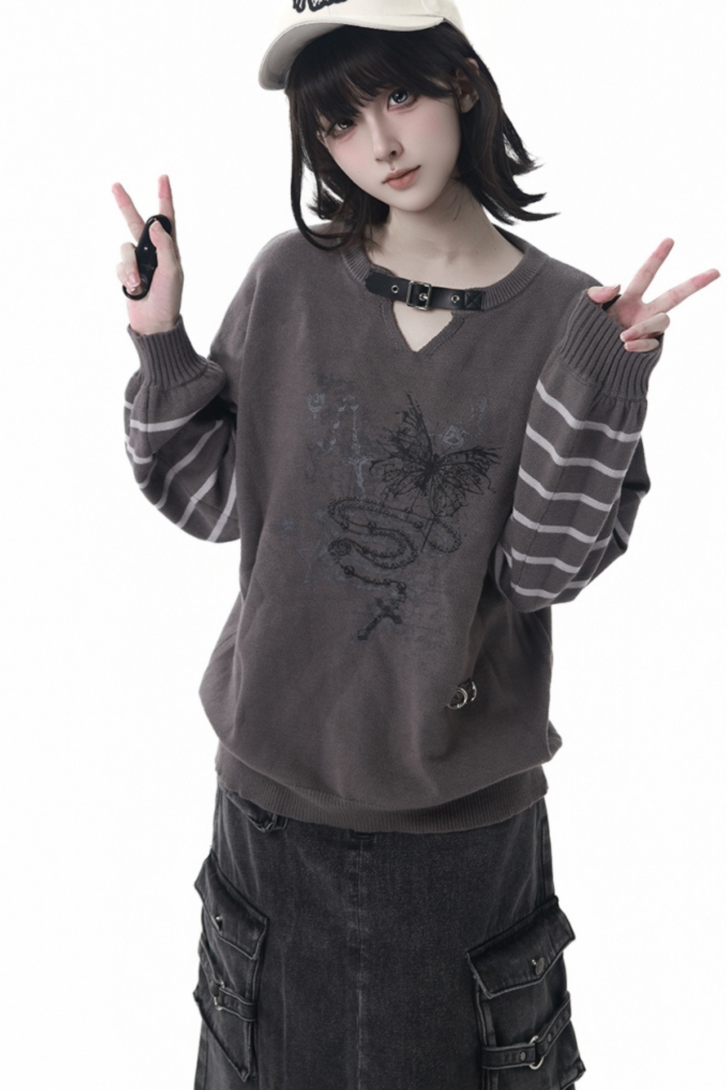 ストライプパッチワークデザインセーター