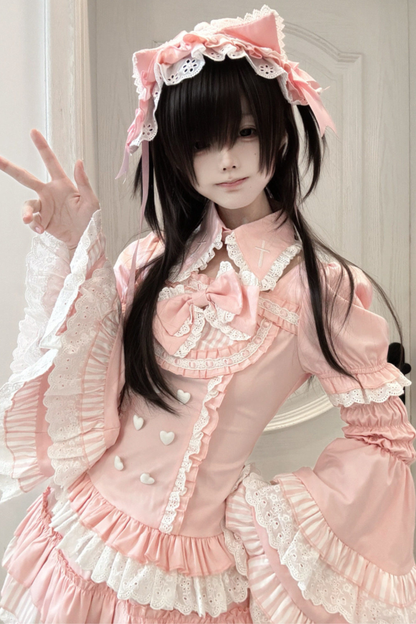 ピンキープリンセスケーキトップス+スカート+スリーブ+ヘアバンド