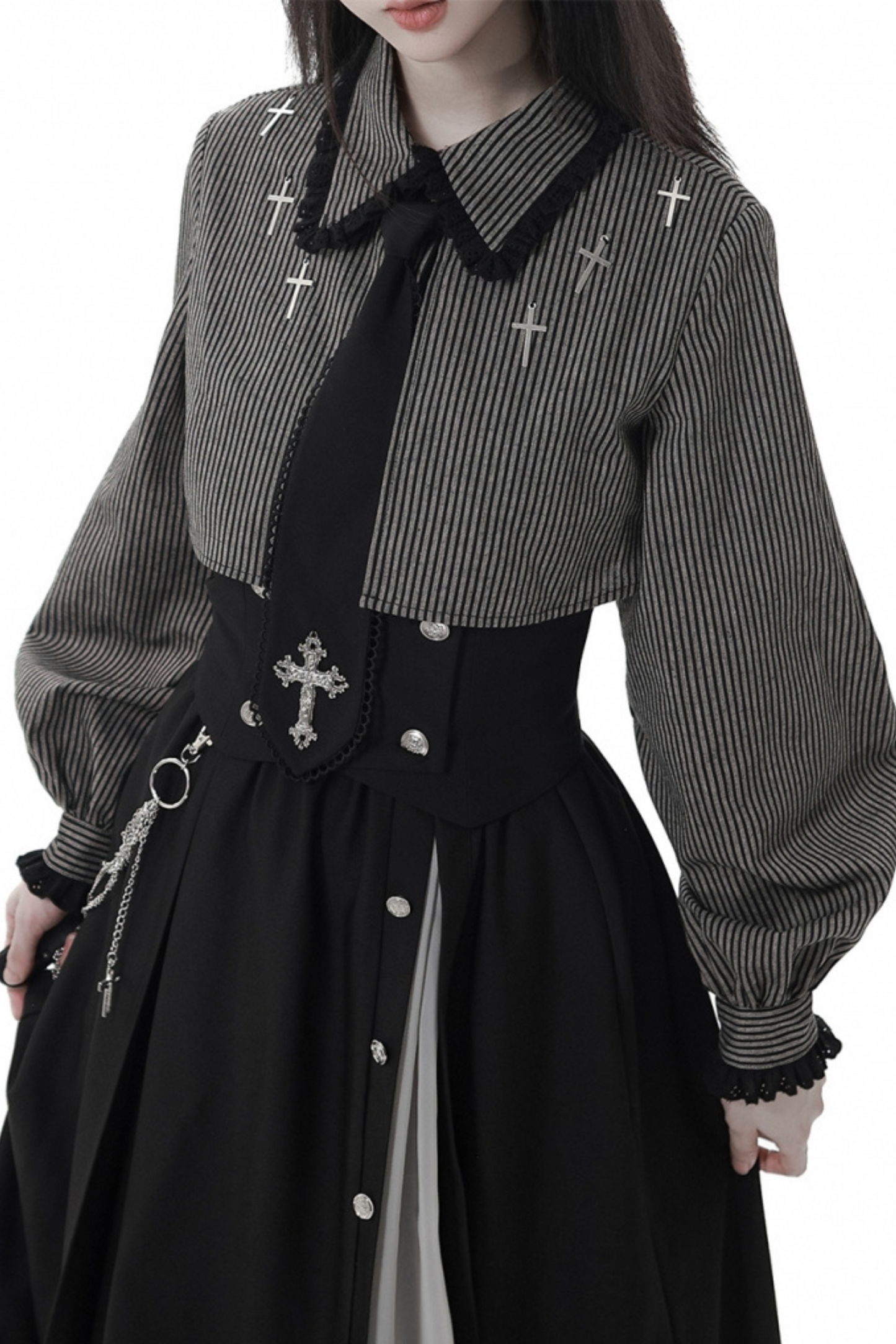 十字架のキャロルダークシャツ+コルセット+スカート