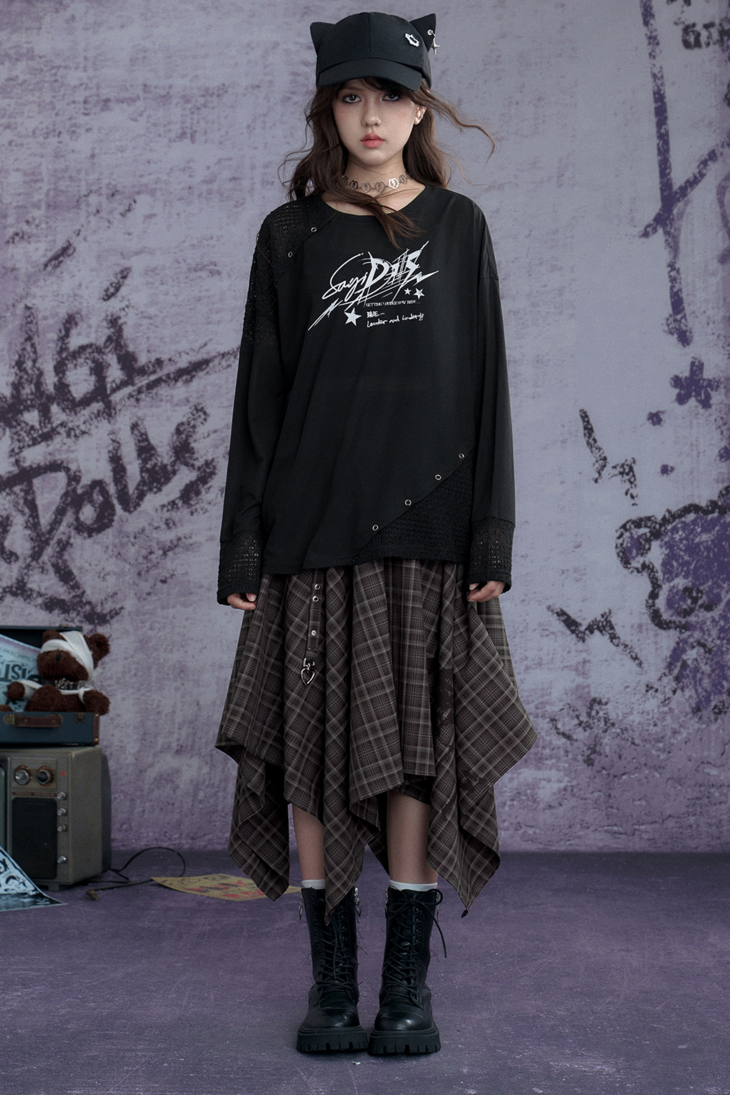 ダークパッチワークストリートスタイルトップス