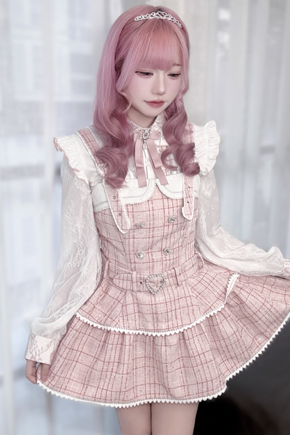 Check Design Suspender Skirt + Pants