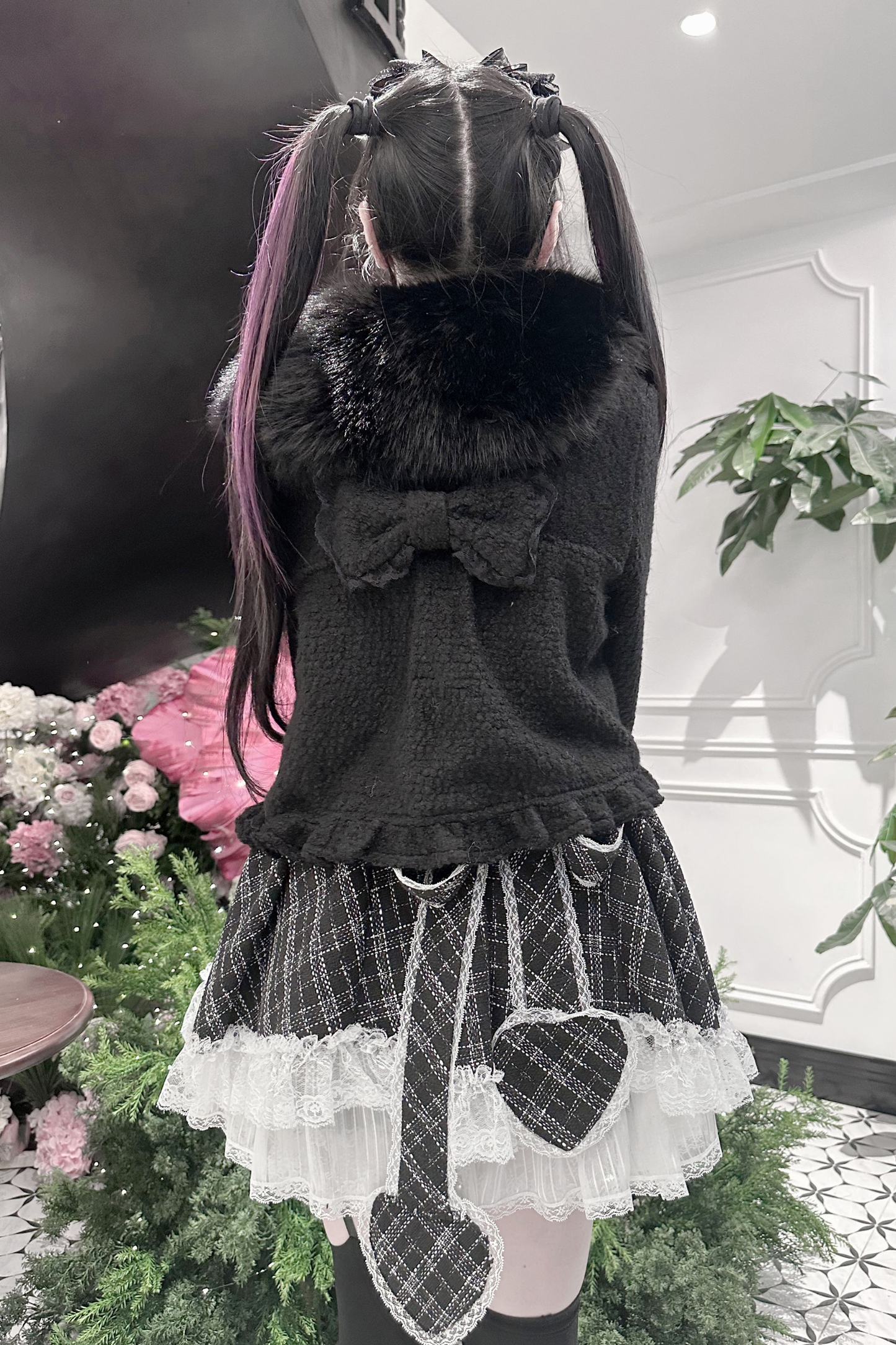 リボンファーショートコート