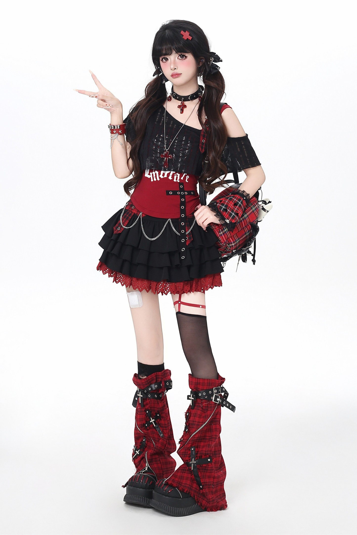 Plaid Chain Tiered Skirt