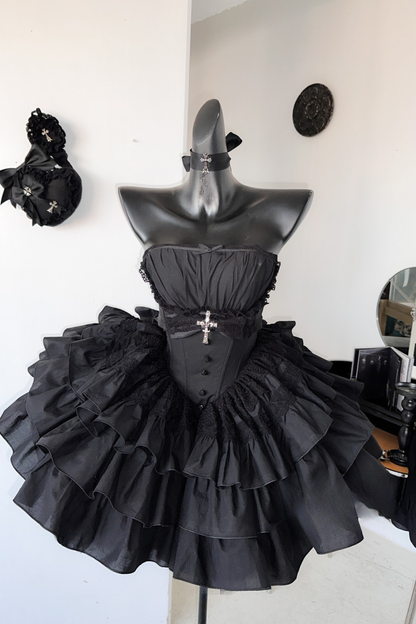 シフォンゴシックバッスルフリルドレスセット