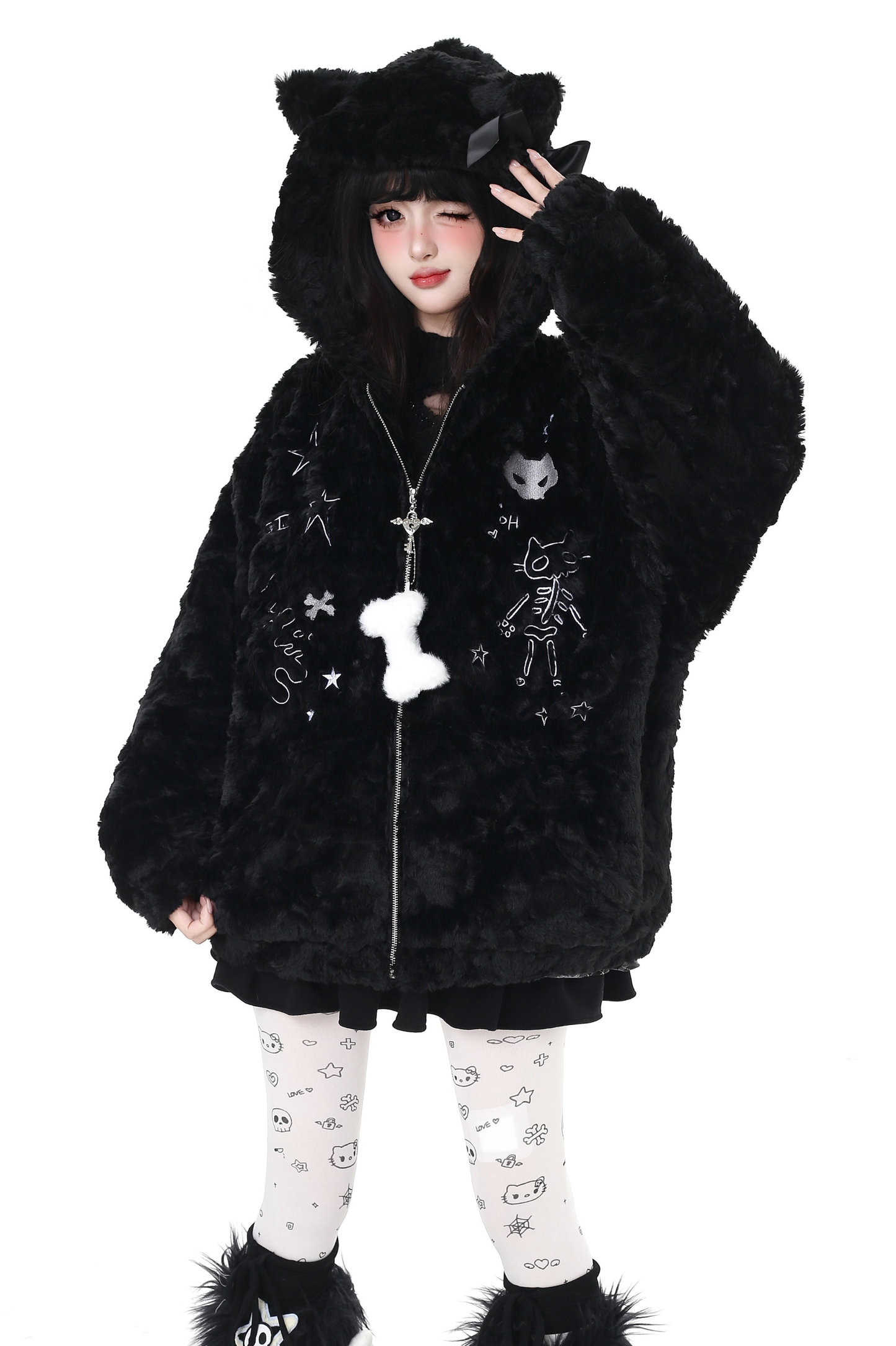 リボンキャットフードファージャケット