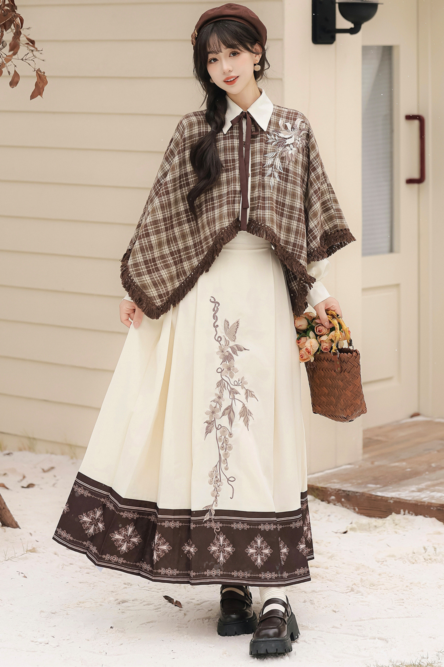 レトロチェックトップス＋スカート