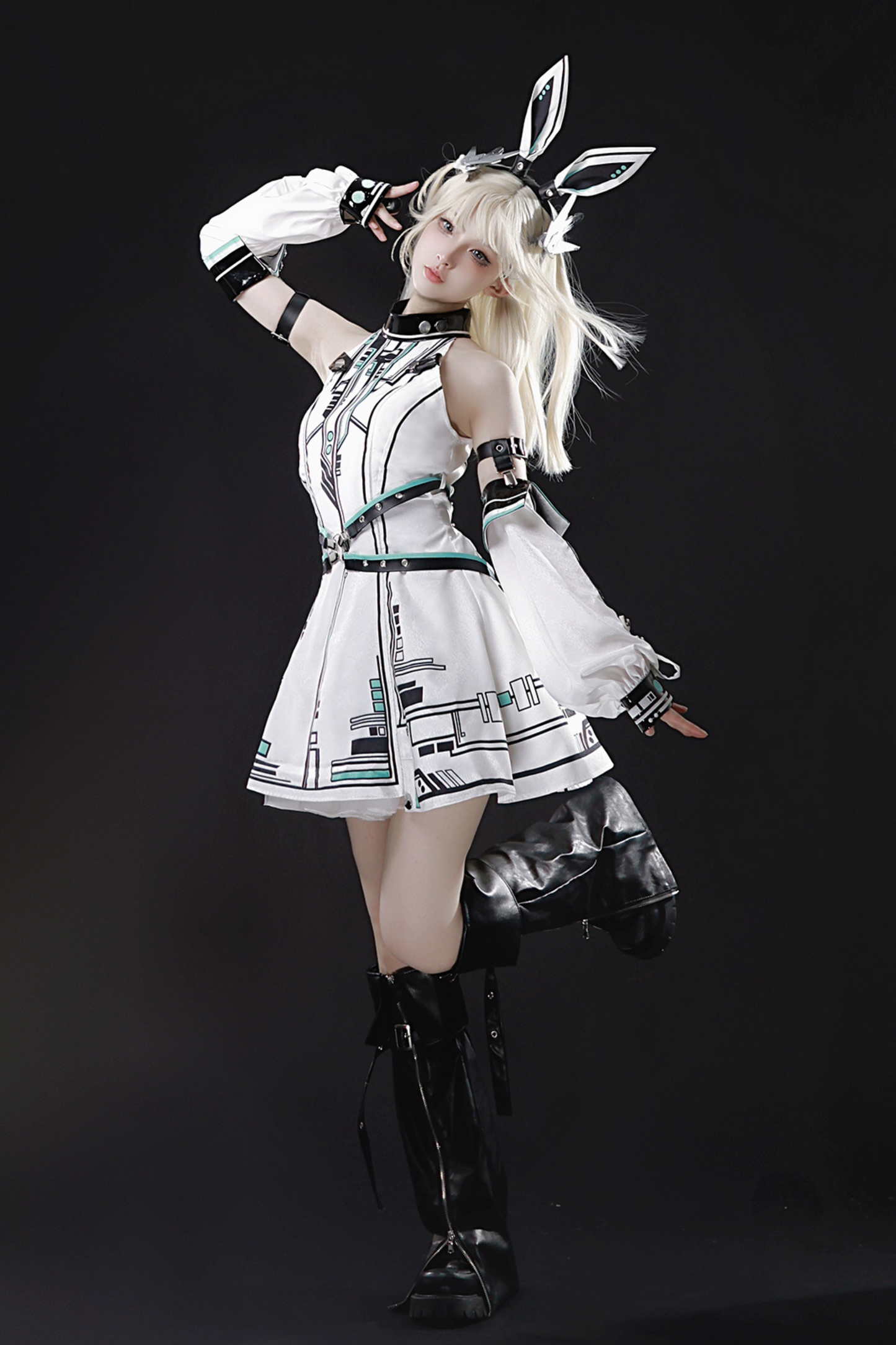 [Reservation Product] Machine Warrior Lolita Technology Printed Dress + Sleeve + Bunny Ear Cutucha