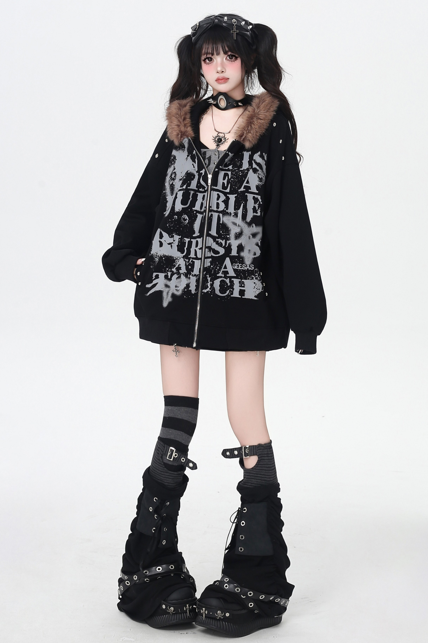 アメリカンレトロレターストリートファーフードパーカー