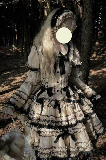 ピュアガールリボンロリータスカート+インナー+ベスト+ヘアバンド+スリーブ