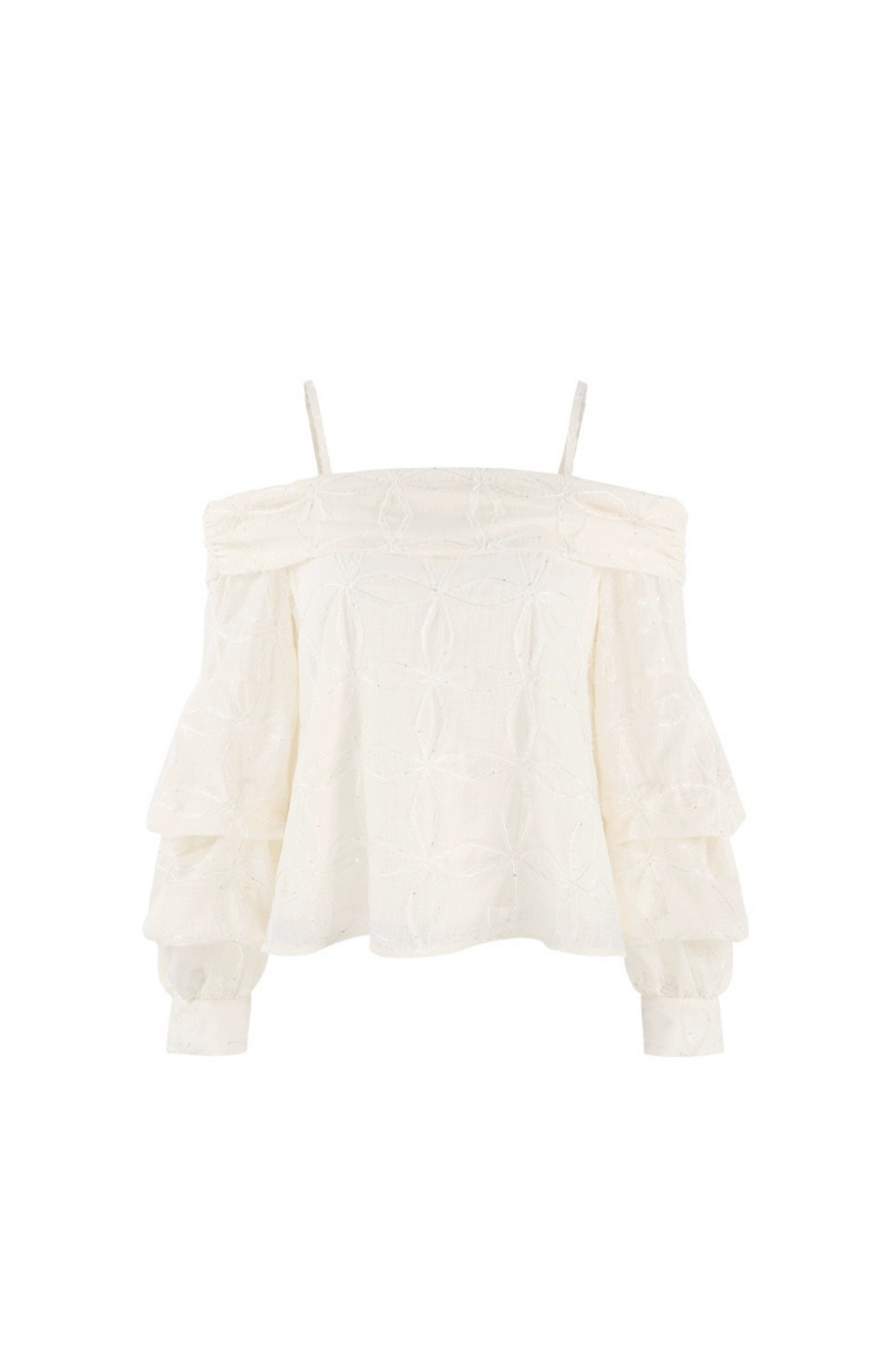 Blusa de encaje con un hombro descubierto francesa + Pantalones cortos con volantes