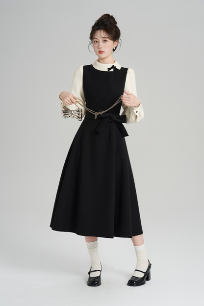 エレガントヘプバーンパッチワークドレス