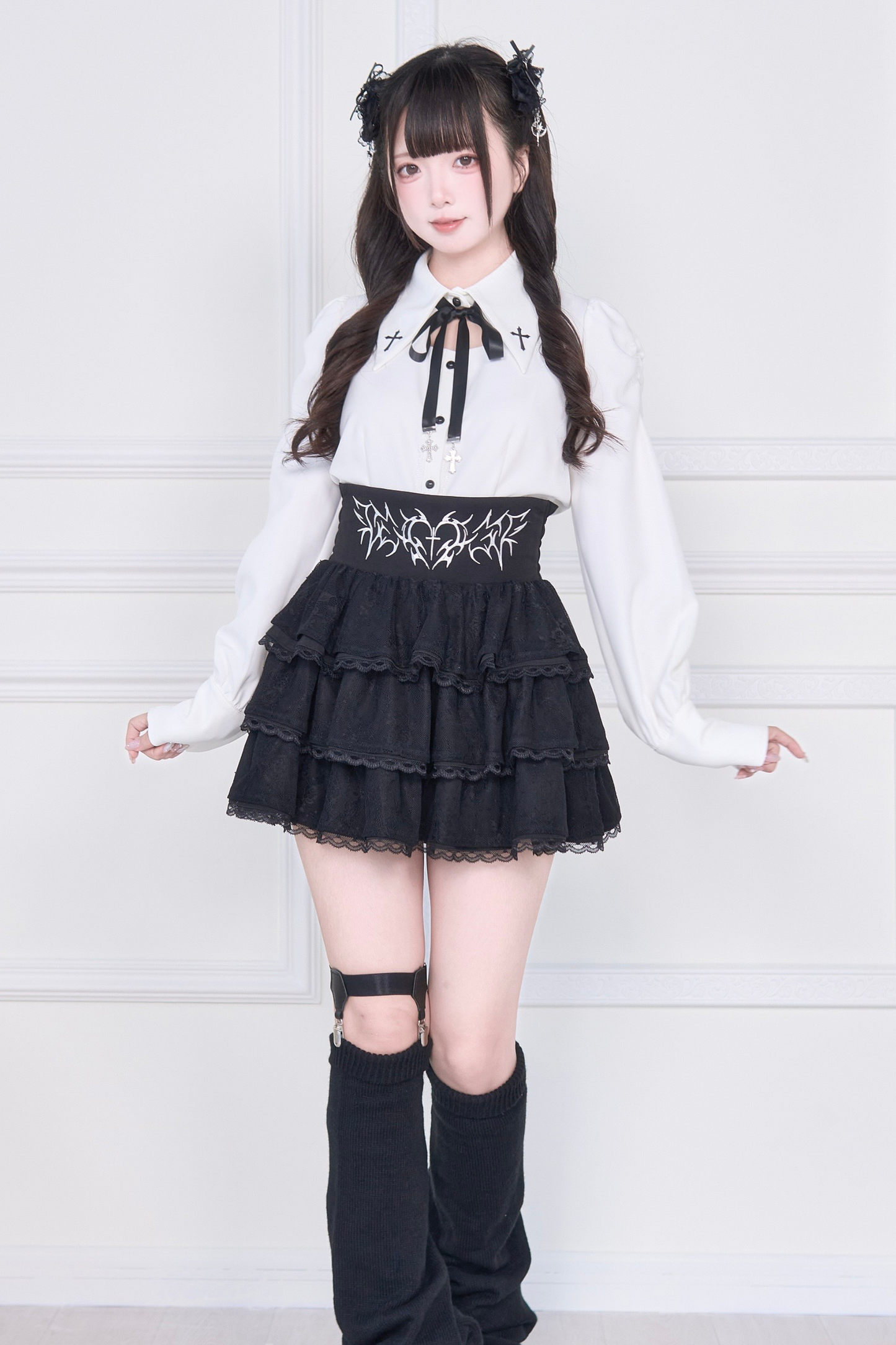 クロス刺繍シャツ+スカート