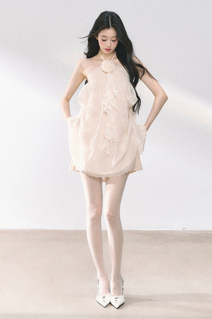 ウェンディレースフラワーホルターネックドレス