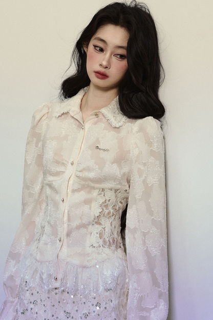 Flower Haratake French Lace Shirt