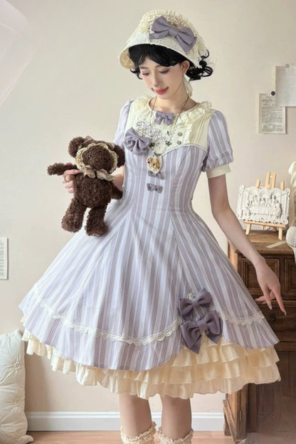 【预售商品】条纹洛丽塔连衣裙+蝴蝶结发夹
