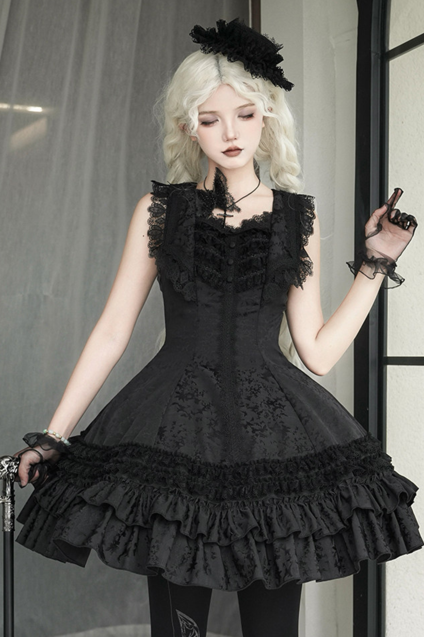 修身哥特蘿莉塔吊帶裙+外套