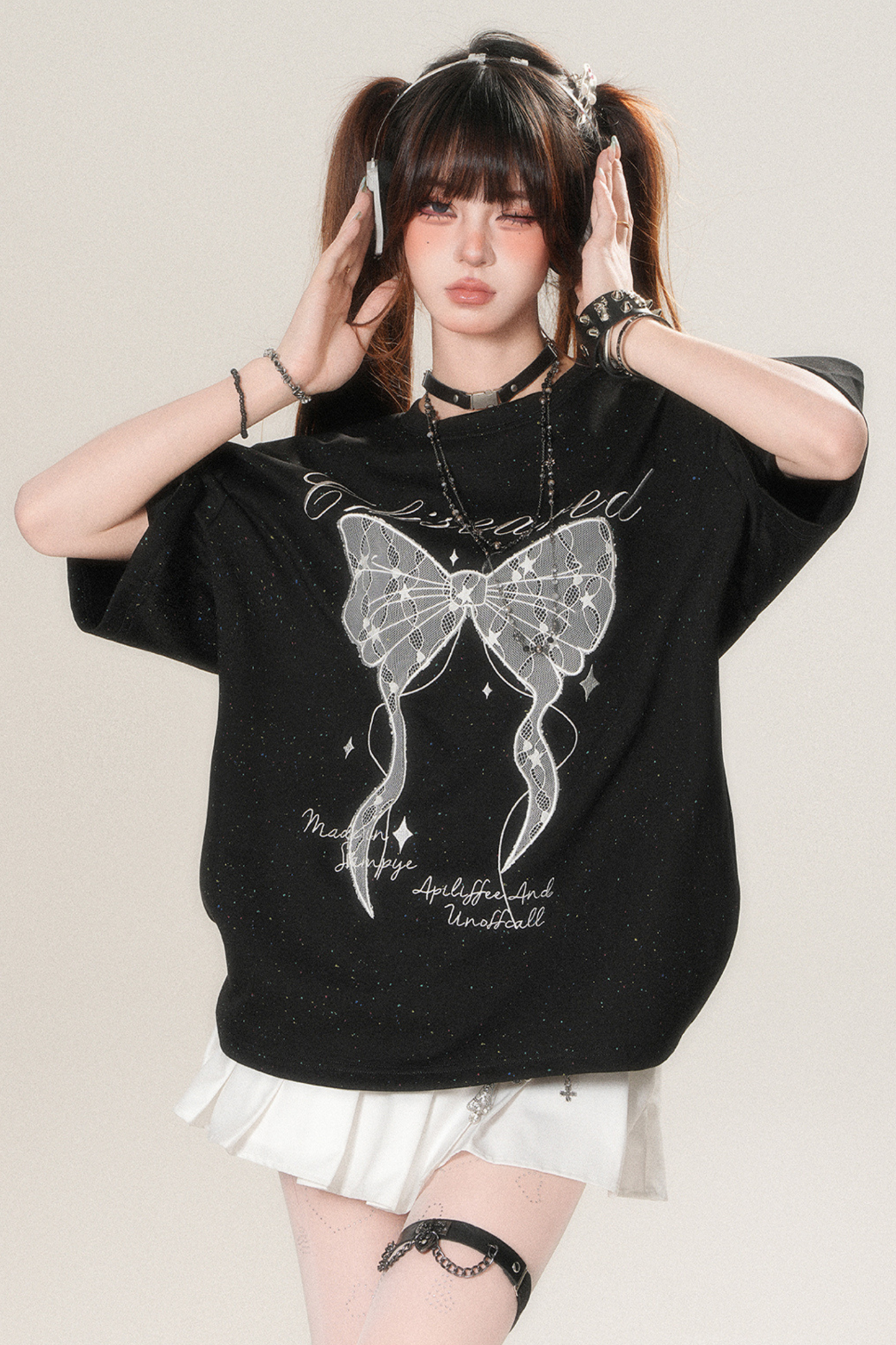 レースリボンルーズ地雷トップス